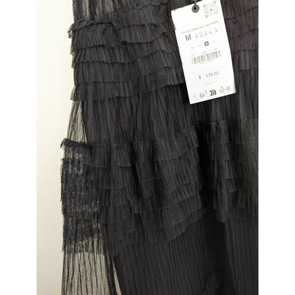ZARA WOMAN $139 RUFFLED TULLE DRESS ZW COLLECTION BLACK XS S M L REF: 8936/113 - Picture 13 of 13